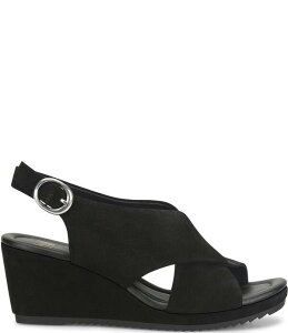 �\�t�g ���f�B�[�X �V���[�Y �T���_�� �X�G�[�h Sofft Isabeth Suede Cross Banded Slingback Wedge Sandals Black �u���b�N