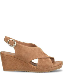 �\�t�g ���f�B�[�X �V���[�Y �T���_�� �X�G�[�h Sofft Isabeth Suede Cross Banded Slingback Wedge Sandalsaddle Tan �^��