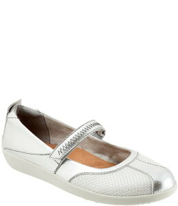 �\�t�g�E�H�[�N ���f�B�[�X �V���[�Y �p���v�X ���b�V�� �g�[�� ���U�[ SoftWalk Dayton Metallic Leather and Mesh Mary Jane Flatsilver �V���o�[