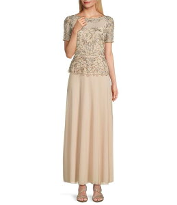 �s�T�b���i�C�c ���f�B�[�X �g�b�v�X �����s�[�X �V�t�H�� ���b�V�� Pisarro Nights Mesh Crew Illusioneckline Short Sleeve Beaded Bodice Chiffon Dress Blush �u���b�V��