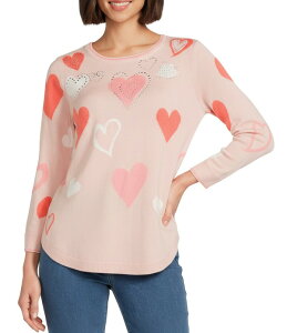 �A���\�� �f�C���[ ���f�B�[�X �A�E�^�[ �j�b�g�E�Z�[�^�[ �N���[�l�b�N �v�` Allison Daley Petite Size Floating Hearts 3/4 Sleeve Crew Neck Curve Hem Sweater Blush Floating Hearts �u���b�V��