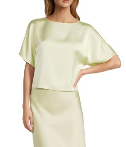 �A���g�j�I �����[�j ���f�B�[�X �g�b�v�X �V���c �T�e�� �u���E�X Antonio Melani Cara Satin Boat Neck Short Sleeve Blouse Butter