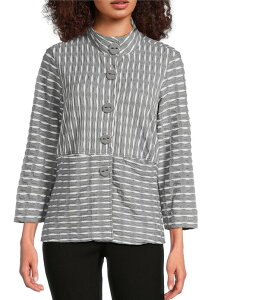 �A�� �}�C���X ���f�B�[�X �g�b�v�X �V���c �j�b�g Ali Miles Yarn-Dye Jacquard Knit Striped Point Collar Long Sleeve Button Frontop Stripe �X�g���C�v