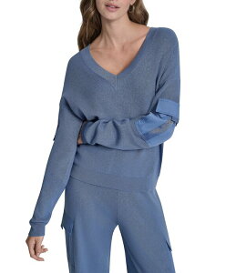 �_�i�L������ ���f�B�[�X �A�E�^�[ �j�b�g�E�Z�[�^�[ V�l�b�N DKNY by Donna Karan Coordinating Knit V-Neck Long Sleeve Top Liberty Sky
