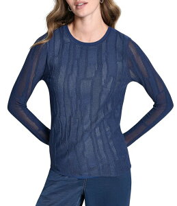 �_�i�L������ ���f�B�[�X �A�E�^�[ �j�b�g�E�Z�[�^�[ �N���[�l�b�N DKNY by Donna Karan Mixed Media Crew Neck Long Sleeve Top Hudson Blue �u���[