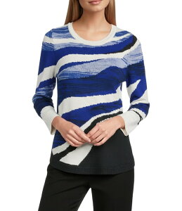 �A���\�� �f�C���[ ���f�B�[�X �A�E�^�[ �j�b�g�E�Z�[�^�[ �N���[�l�b�N Allison Daley 3/4 Sleeve Crew Neck Curve Hem Sweater Multi Wave Intarsia �}���`�J���[