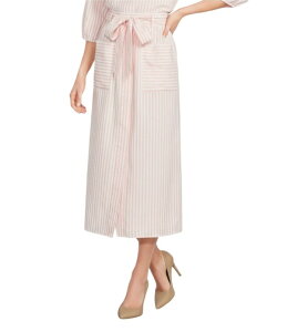 �M�u�\���A���h���e�B�}�[ ���f�B�[�X �{�g���X�J�[�g A ���C�� �~�f�B Gibson & Latimer Stripe Seersucker Tie at Waist A-Line Coordinating Midi Skirt Rose/Cream �N���[��