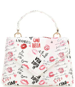 �A���h ���f�B�[�X �o�b�O �v�����g ALDO Bellavitaa Small Kiss Printop Handle Love Satchel Bag White Combo �z���C�g