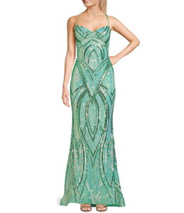 �~�b�h�i�C�g �h�[�� ���f�B�[�X �g�b�v�X �����s�[�X V�l�b�N �X�p���R�[�� ���[�X Midnight Doll Sequin Patterned V-Neck Pinch Front Lace Up Tie Back Sage Multi �Z�[�W