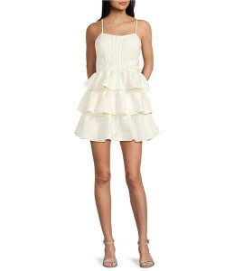 �V�e�B���@�C�u ���f�B�[�X �g�b�v�X �����s�[�X �e�B�A�[�h �t���� City Vibe Scoop Neck Bustier Bodice Tiered Ruffle Dress Cream �N���[��