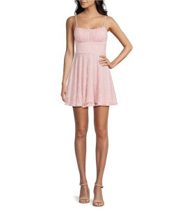 �V�e�B���@�C�u ���f�B�[�X �g�b�v�X �����s�[�X �~�j �m�[�X���[�u ���[�X City Vibe Patterned Lace Bow Detail Fit And Flare Scoop Neck Sleeveless Mini Dress Blush �u���b�V��