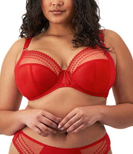 �G���~ ���f�B�[�X �A���_�[�E�F�A �u���W���[ �v���X�T�C�Y �V�A�[ �h�J Elomi Plus Size Matilda Embroidered Sheer Plunging Convertible U-Back to Racerback Contour Wire Full-Busted Bra Haute Red ���b�h