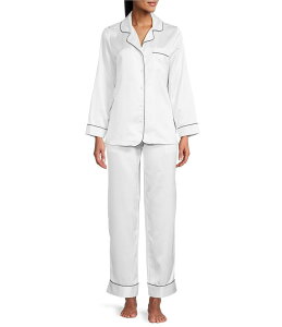 �J�x���l ���f�B�[�X �A���_�[�E�F�A �i�C�g�E�F�A �T�e�� �R���g���X�g Cabernet Solid Contrast Piping Coordinating Satin Pajama Set Cloud Dancer