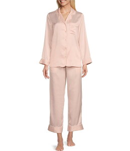�J�x���l ���f�B�[�X �A���_�[�E�F�A �i�C�g�E�F�A �T�e�� �R���g���X�g Cabernet Solid Contrast Piping Coordinating Satin Pajama Set Pearl �p�[��