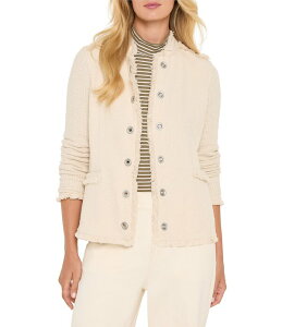 �j�b�N�A���h�]�[ ���f�B�[�X �A�E�^�[ �R�[�g �j�b�g �t�����W���P�b�g NIC + ZOE Military Fringe Mix Knit Band Collar Long Sleeve Snap Front Jacket Neutral Mix