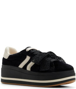 �A���h ���f�B�[�X �V���[�Y �X�j�[�J�[ �v���b�g�t�H�[�� ���[�X ALDO Paotlan Faux Fur Lace Bow Platform Wedge Sneakers Black/White �z���C�g