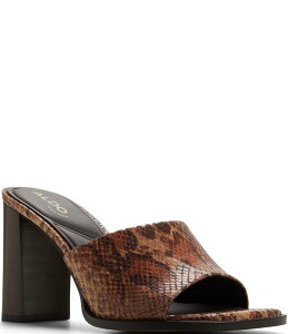 �A���h ���f�B�[�X �V���[�Y �T���_�� �q�[�� ALDO Sophia Snakembossed Square Toe Block Heel Slide Sandals Brown Multi �u���E��