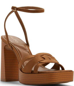 �A���h ���f�B�[�X �V���[�Y �T���_�� �v���b�g�t�H�[�� �A���N�� �q�[�� ALDO Beverlyanne Ankle Strap Square Toe Block Heel Platform Sandals Light Brown �u���E��