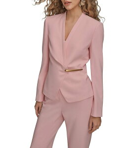 �_�i�L������ ���f�B�[�X �A�E�^�[ �R�[�g V�l�b�N���[�v �W���P�b�g Donna Karan Coordinating Crepe Surplice V-Neck Long Sleeve Gold Hardware Wrap Jacket Pink Sand �s���N