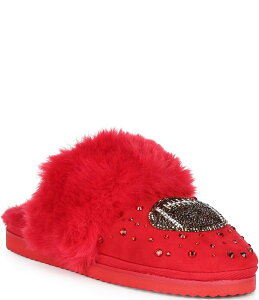 �W�����r�j ���f�B�[�X �V���[�Y �T���_�� Gianni Bini Kickoffz Rhinestone Football Faux Fur Slippers Eclipse Red ���b�h