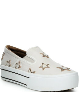 �A���A�g ���f�B�[�X �{�g���X �J�W���A���p���c �v���b�g�t�H�[�� �X�j�[�J�[ ���U�[ Ariat Women'skylar Star Leather Slip On Platform Sneakers Pearl White �z���C�g