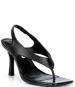 �X�e�B�[�u �}�f�� ���f�B�[�X �V���[�Y �q�[�� �T���_�� ���U�[ Steve Madden Improv Leather Thong Square Toe Croco Slingback Dressandals Black �u���b�N