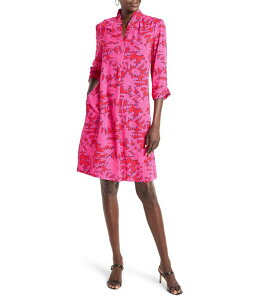 �j�b�N�A���h�]�[ ���f�B�[�X �g�b�v�X �����s�[�X V�l�b�N �v�����g �t���� NIC + ZOE Woven Clashy Petals Print Ruffle V-Neck Elbow Sleeve Dress Pink Multi �s���N