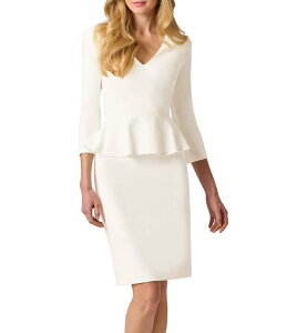 �A�h���A�i �p�y�� ���f�B�[�X �g�b�v�X �����s�[�X V�l�b�N���[�v Adrianna Papell Crepe V-Neck 3/4 Sleeve Peplum Dress Ivory �A�C�{���[
