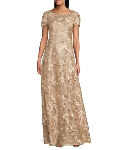 �A���b�N�X�C�u�j���O�X ���f�B�[�X �g�b�v�X �����s�[�X A ���C�� �v�` ���[�X Alex Evenings Petite Size Lace Scoop Neck Short Sleeve A-Line Gown Champagne �V�����p��