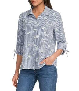 �A�� �}�C���X ���f�B�[�X �g�b�v�X �V���c �t�����[�� �v�` �h�J �t�����[ Ali Miles Petite Size All Over Embroidered Floral Eyelet Point Collar 3/4 Sleeve Button Frontunic Floral Multi �}���`�J���[