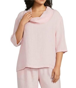 �u���C�� �E�H�[�J�[ ���f�B�[�X �g�b�v�X �V���c �v���X�T�C�Y ���l�� Bryn Walker Plusize Nola Light Linen Cowl Neck Elbow Sleeve Oversized Shirt Hoya