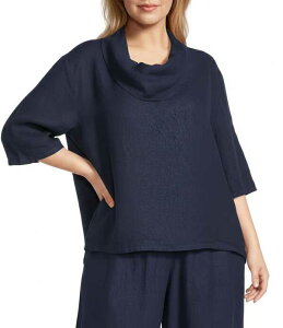 �u���C�� �E�H�[�J�[ ���f�B�[�X �g�b�v�X �V���c �v���X�T�C�Y ���l�� Bryn Walker Plusize Nola Light Linen Cowl Neck Elbow Sleeve Oversized Shirt Starlight