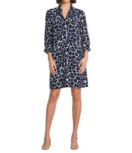 �j�b�N�A���h�]�[ ���f�B�[�X �g�b�v�X �����s�[�X A ���C�� �t���� NIC + ZOE Woven Geo Pebble Ruffled Collar Front Pocket A-Line Dress Indigo Multi �C���f�B�S