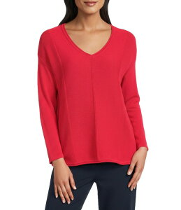 �C���x�X�g�����c ���f�B�[�X �A�E�^�[ �j�b�g�E�Z�[�^�[ V�l�b�N �v�` Investments Petite Size Textured 3/4 Sleeve V-Neck Sweater Watermelon