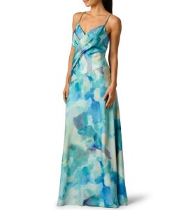 �A�h���A�i �p�y�� ���f�B�[�X �g�b�v�X �����s�[�X �v�����g T�V���c �m�[�X���[�u Adrianna Evening by Adrianna Papell Printed SateenV-Neck Sleeveless Chain Strap Sheath Dress Blue Multi �u���[