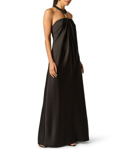 �A�h���A�i �p�y�� ���f�B�[�X �g�b�v�X �����s�[�X �T�e�� �z���^�[ Adrianna Evening by Adrianna Papell Halter Hardware Neckline Stretch Satin Long Dress Black �u���b�N