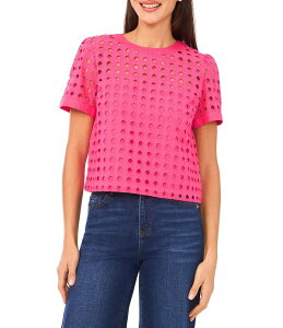 �Z�Z ���f�B�[�X �g�b�v�X �V���c CeCe Woven Eyelet Circle Round Neck Short Sleeve Boxy Coordinating Topink Taffy �s���N