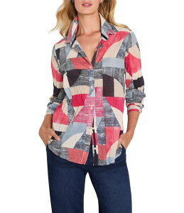�j�b�N�A���h�]�[ ���f�B�[�X �g�b�v�X �V���c NIC + ZOE Set Sail Geo Crinkle Point Collar Long Sleeve Shirt Red Multi ���b�h
