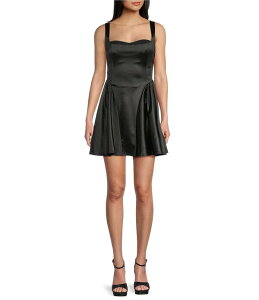 �n�j�[�A���h���[�W�[ ���f�B�[�X �g�b�v�X �����s�[�X �I�[�v���o�b�N Honey and Rosie Sweetheart Neck Open Back Fit And Flare Dress Black �u���b�N