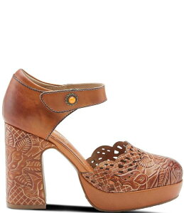 �y���������z �����e�B�X�e ���f�B�[�X �p���v�X �V���[�Y Debbihary Rose Embossed Cut Out Leather Block Heel Platform Mary Janes Camel Multi
