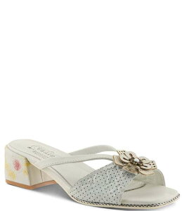 �����e�B�X�e ���f�B�[�X �V���[�Y �T���_�� ���U�[ L'ARTISTEuropa Embossed Pindot Leather Flower Ornament Slide Sandals Off White Multi �I�t�z���C�g