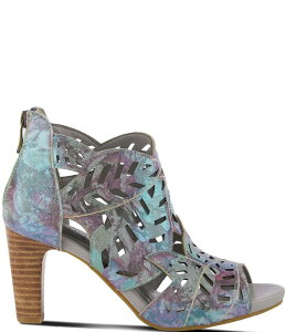 �����e�B�X�e ���f�B�[�X �V���[�Y �u�[�c�E���C���u�[�c ���U�[ L'ARTISTE Amora Hand-Painted Embossed Laser-Cut Leather Peep Toe Shooties Blue Multi �u���[