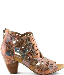 �����e�B�X�e ���f�B�[�X �V���[�Y �u�[�c�E���C���u�[�c �g�[�� ���U�[ L'ARTISTE Icon-Met Hand-Painted Metallic Laser-Cut Leather Peep Toe Shooties Bronze Multi �}���`�J���[