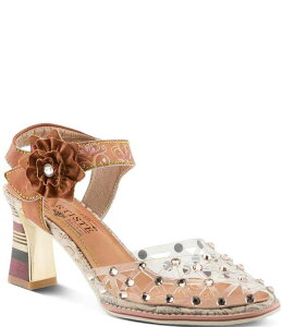 �����e�B�X�e ���f�B�[�X �V���[�Y �p���v�X �A���N�� ���U�[ L'ARTISTE Sassylady Clear Vinyleather Flower Ankle Strapumps Cael Multi �}���`�J���[