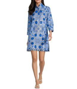�W���[�h�R�[�i���[ ���f�B�[�X �g�b�v�X �����s�[�X �v�����g Jude Connally Helen Heritage Chains Print Stand Collar Long Sleeve Dress Heritage Chains Peri/Gold �S�[���h