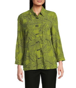 �A�� �}�C���X ���f�B�[�X �g�b�v�X �V���c �t�����[�� �h�J �t�����[ Ali Miles Woven Allover Floral Embroidered Point Collar 3/4 Sleeve Button Frontunic Olive �I���[�u