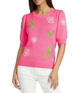 �����[�s�����b�c�@�[ ���f�B�[�X �A�E�^�[ �j�b�g�E�Z�[�^�[ �N���[�l�b�N Lilly Pulitzer Orton Pink Fluer Embroidery Crew Neck Short Sleeve Sweater Cherry Blossom �s���N