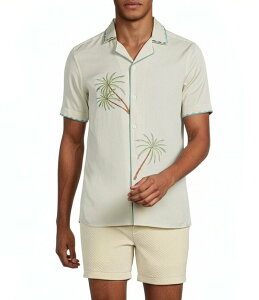 �����m �����Y �g�b�v�X �V���c �X�����t�B�b�g �h�J Murano Palm Springs Collection Slim Fit Palm Treembroidered Short Sleeve Woven Camp Shirt Light Stone �X�g�[��