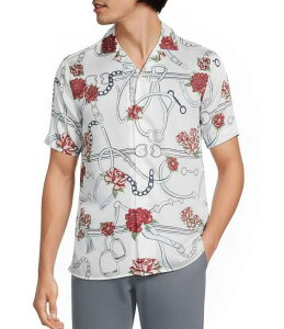 �����m �����Y �g�b�v�X �V���c �X�����t�B�b�g �v�����g �_�[�r�[ Murano Corsa Di Cavalli Derby Collection Slim Fit Derby Print Short Sleeve Woven Shirt Soft White �z���C�g