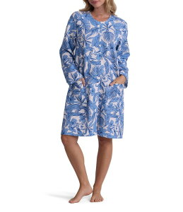 �~�X �G���[�� ���f�B�[�X �A���_�[�E�F�A �i�C�g�E�F�A �v�����g �j�b�g Miss Elaine Quilt In Knitropical Print Long Sleeve Round Neck Short Snap-Front Robe Tropical Blues